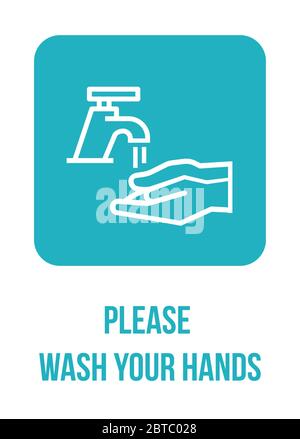 Please Wash Your Hands Sign Notice Self-Adhesive. Personal hygiene, disease prevention and healthcare. Please wash your hands' sign icon banner vector Stock Vector