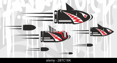 Abstract Graffiti Funny Cartoon Bullets Flying Vector Illustration Stock Vector