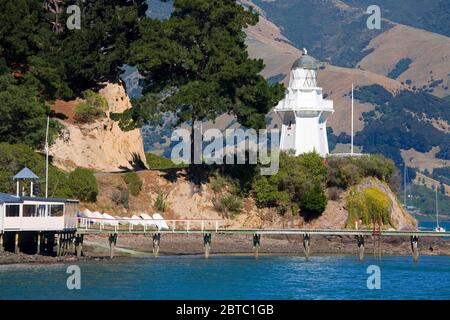Akaroa Head Lighthouse,Banks Peninsula,Canterbury District,South Island,New Zealand Stock Photo