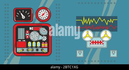 Abstract Vintage Retro Robot Decor Elements Vector Illustration Stock Vector