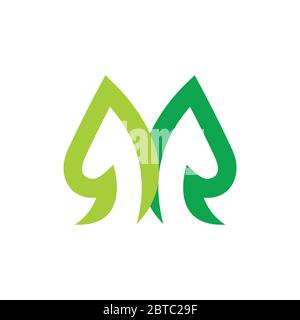 abstract letter mr green leaf curves simple logo vector Stock Vector