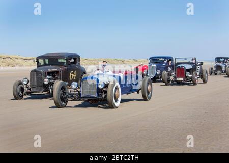 Old American cars Hot Rods on Pendine Sands, Carmarthenshire, Wales UK Stock Photo