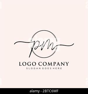 PM handwriting logo with circle template vector logo of initial