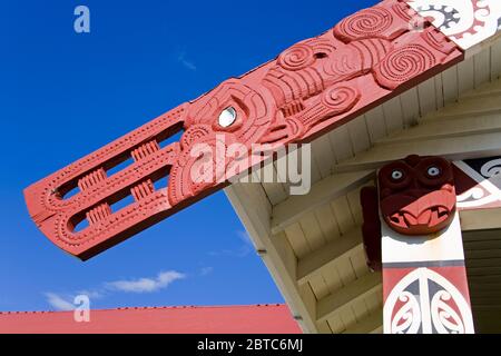 Detail of the Te Poho o Rawiri Marae Meeting House,Gisborne,Eastland District,North Island,New Zealand Stock Photo