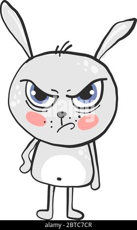 Angry bunny , illustration, vector on white background Stock Vector