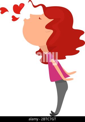 Girl send air kisses , illustration, vector on white background Stock Vector