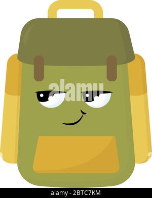 Green backpack , illustration, vector on white background Stock Vector