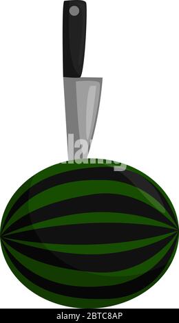 Big knife in watermelon , illustration, vector on white background Stock Vector