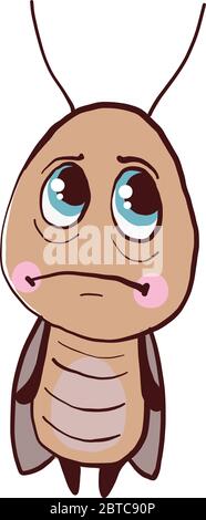 Sad cockroach , illustration, vector on white background Stock Vector