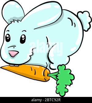 Bunny with carrot , illustration, vector on white background Stock Vector