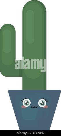 Long cactus in pot , illustration, vector on white background Stock Vector
