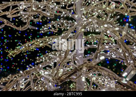 White Christmas tree made out of mini white Christmas LED lights Stock Photo