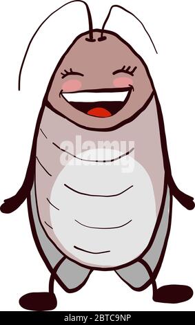 Happy cockroach , illustration, vector on white background Stock Vector