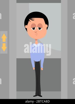 Man in elevator , illustration, vector on white background Stock Vector