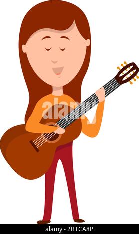 Woman playing guitar , illustration, vector on white background Stock Vector