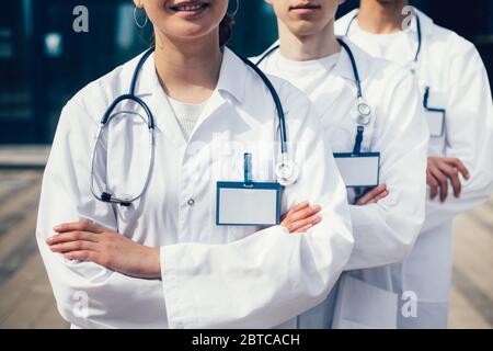 close up. a group of young doctors standing in a row. Stock Photo