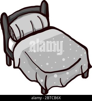 Grey bed , illustration, vector on white background Stock Vector