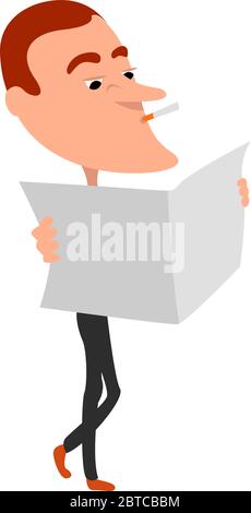 Man reading newspaper , illustration, vector on white background Stock Vector