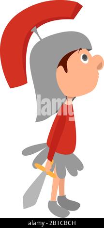 Roman soldier , illustration, vector on white background Stock Vector