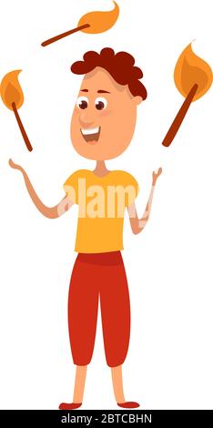 Juggling with fire sticks , illustration, vector on white background Stock Vector