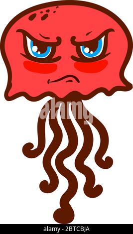 Angry red jellyfish , illustration, vector on white background Stock Vector