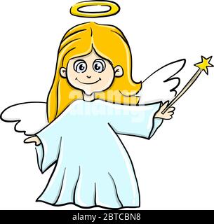 Little happy angel , illustration, vector on white background Stock Vector