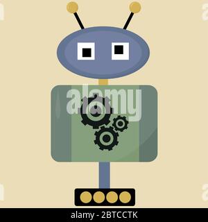 Robot with antennas , illustration, vector on white background Stock Vector