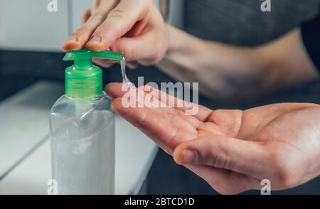 close up. a young man washes his hands with soap. Stock Photo