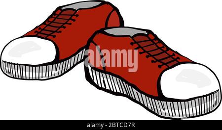 Red sneakers , illustration, vector on white background Stock Vector