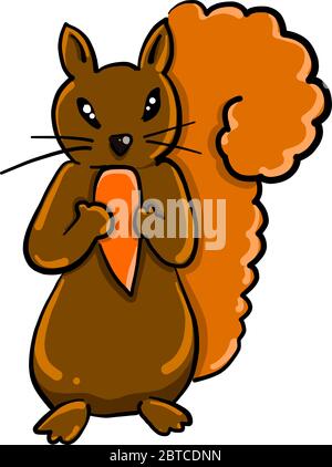 Squirrel with food , illustration, vector on white background Stock Vector