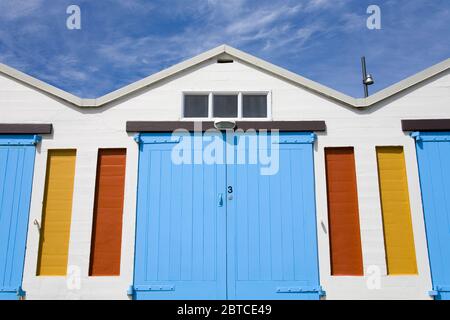 Boat sheds in Chaffers Marina, Oriental Bay,Wellington City,North Island,New Zealand Stock Photo