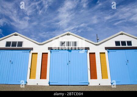 Boat sheds in Chaffers Marina, Oriental Bay,Wellington City,North Island,New Zealand Stock Photo