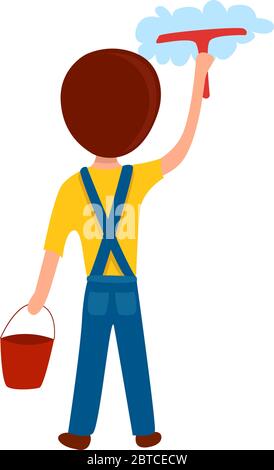 Window cleaning , illustration, vector on white background Stock Vector