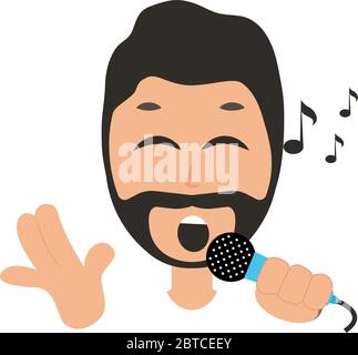 Man singing on microphone, illustration, vector on white background Stock Vector