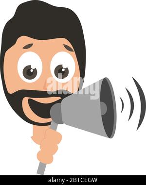 Man with megaphone, illustration, vector on white background Stock Vector