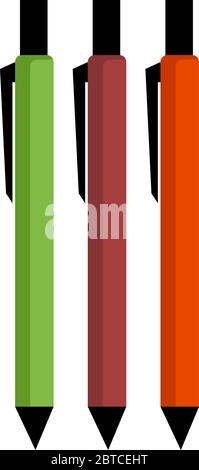 Pens, illustration, vector on white background Stock Vector