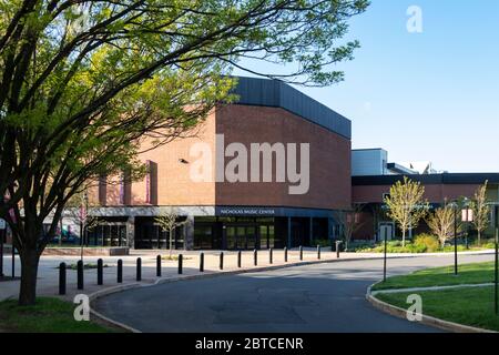 Empty campus of Rutgers University during COVID-19 pandemic closures; the Nicholas Music Center is seen with no students/faculty/staff in sight Stock Photo