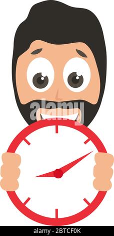 Man with red clock, illustration, vector on white background Stock Vector