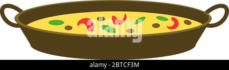 Pan with food, illustration, vector on white background Stock Vector