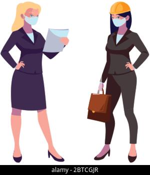 industrial women workers with face masks vector illustration design Stock Vector