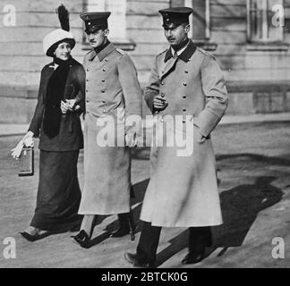 Photo shows (left to right), Princess Victoria Louise of Prussia (carrying a camera), her husband Prince Ernest Augustus, Duke of Brunswick and Prince Oskar of Prussia (Victoria Louise's brother) ca. 1913 Stock Photo