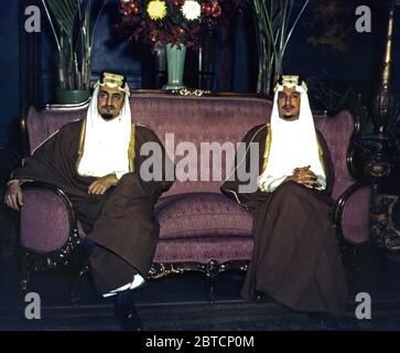 Amir Khalid [right] and Amir Faisal, sons of King Ibn Saud of Saudi Arabia.  ca. 1943 Stock Photo