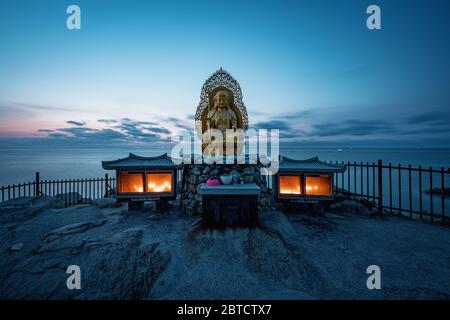 Busan, South Korea - 22 May 2020: Haedong Yonggungsa, self-advertised as Korea's most beautiful temple, sits on a rocky shoreline north of Busan. Stock Photo