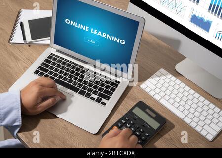 ONLINE LEARNING Connectivity Technology Coaching Skills Teach Digital Online Internet Stock Photo