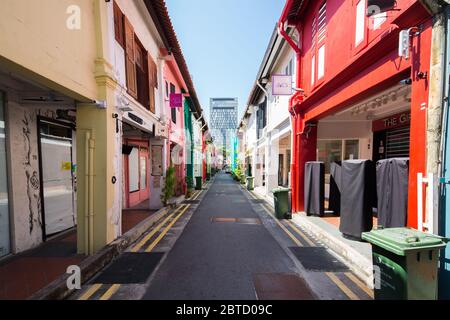 A clean street view without people of the famous Haji Lane in the early morning. Singapore Stock Photo