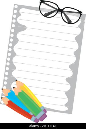 colors pencils with paper sheet and eyeglasses Stock Vector