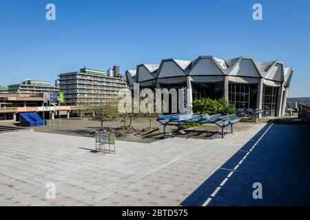 Bochum, Ruhr Area, North Rhine-Westphalia, Germany - RUB, Ruhr-University Bochum, Square in front of the Audimax deserted in times of corona pandemic. Stock Photo