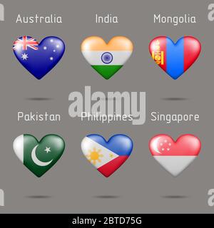 Heart shaped different countries flags Stock Vector