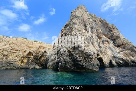 Rock formation above the blue grotto on Biševo island in the central Dalmatian archipelago in Croatia. Stock Photo