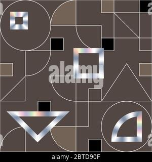 Geometric swiss modernism vector seamless pattern. Modern swiss pattern, geometric texture with holographic shapes Stock Vector